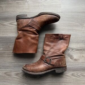VTG FRYE Veronica Short Slouch Leather Engineer Moto Brown Boots Women's 9-9.5‎